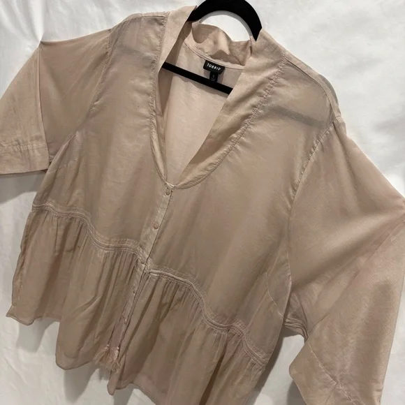 Torrid Size 5 Boho Gauzy Cotton Peasant Top Tassel Detail Relaxed Fit Milkmaid - Picture 2 of 14